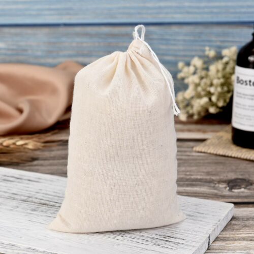 Organic thin cotton muslin drawstring gift bags wholesale