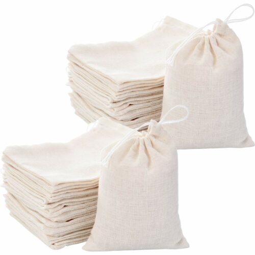 Organic thin cotton muslin drawstring gift bags wholesale