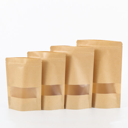 Brown Kraft Stand-Up Barrier Pouches with Window